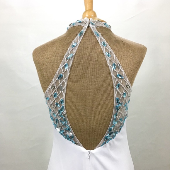 Crowning Touch | White Blue Rhinestone Formal Gown - Picture 5 of 6